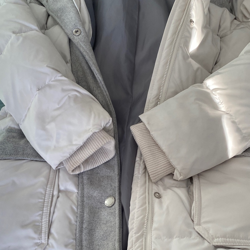 Kenneth Cole Cream and Gray Puffer Jacket with Faux Fur Hood - Picture 9 of 9
